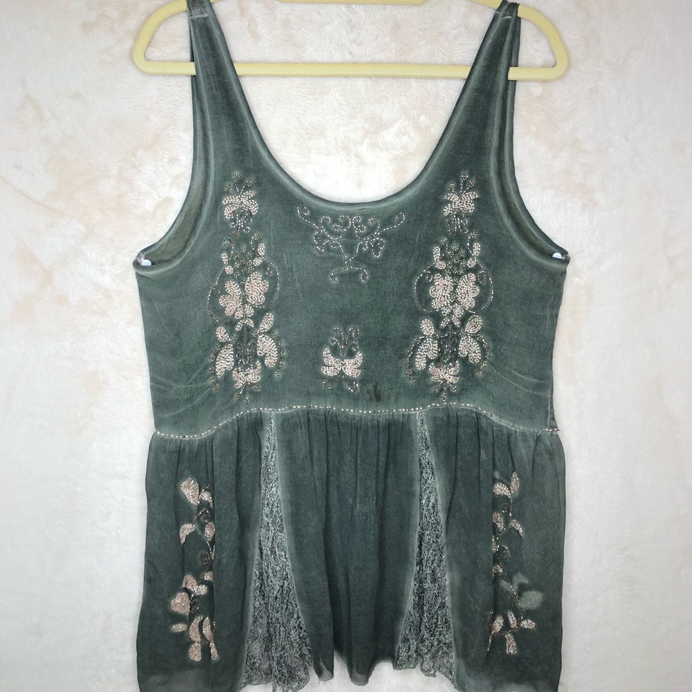 FOREVER 21 OLIVE GREEN FLOWY LACE TANK SZ LARGE